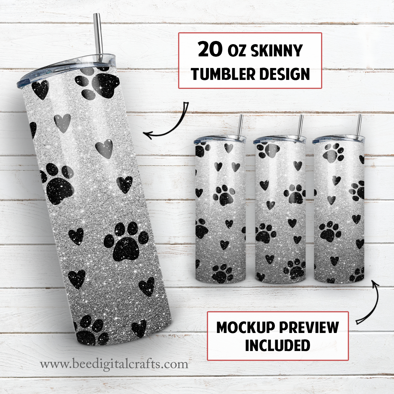 Dog paw 20 oz skinny tumbler sublimation design