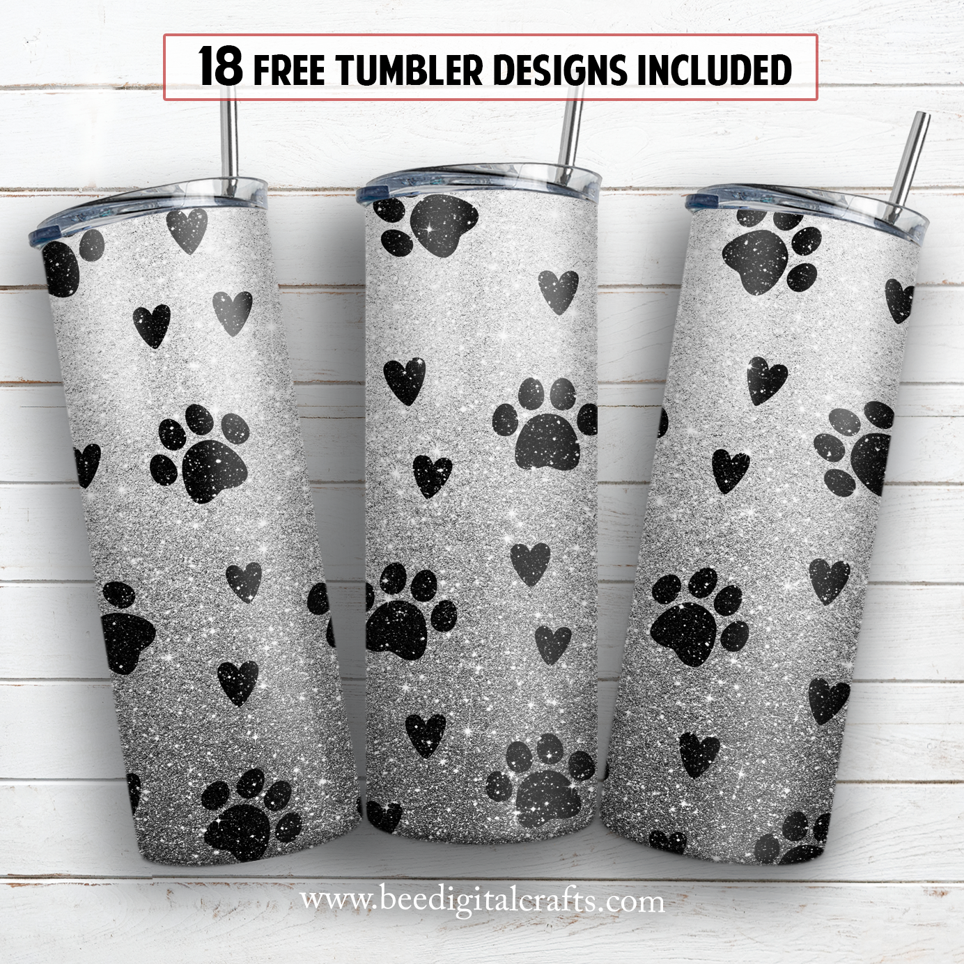 Dog paw 20 oz skinny tumbler sublimation design