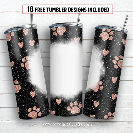 Dog paw add text blank 20 oz skinny tumbler sublimation design