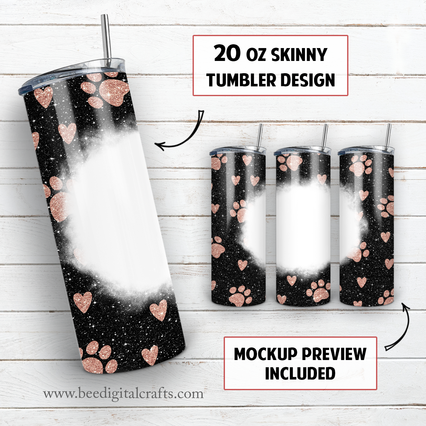 Dog paw add text blank 20 oz skinny tumbler sublimation design