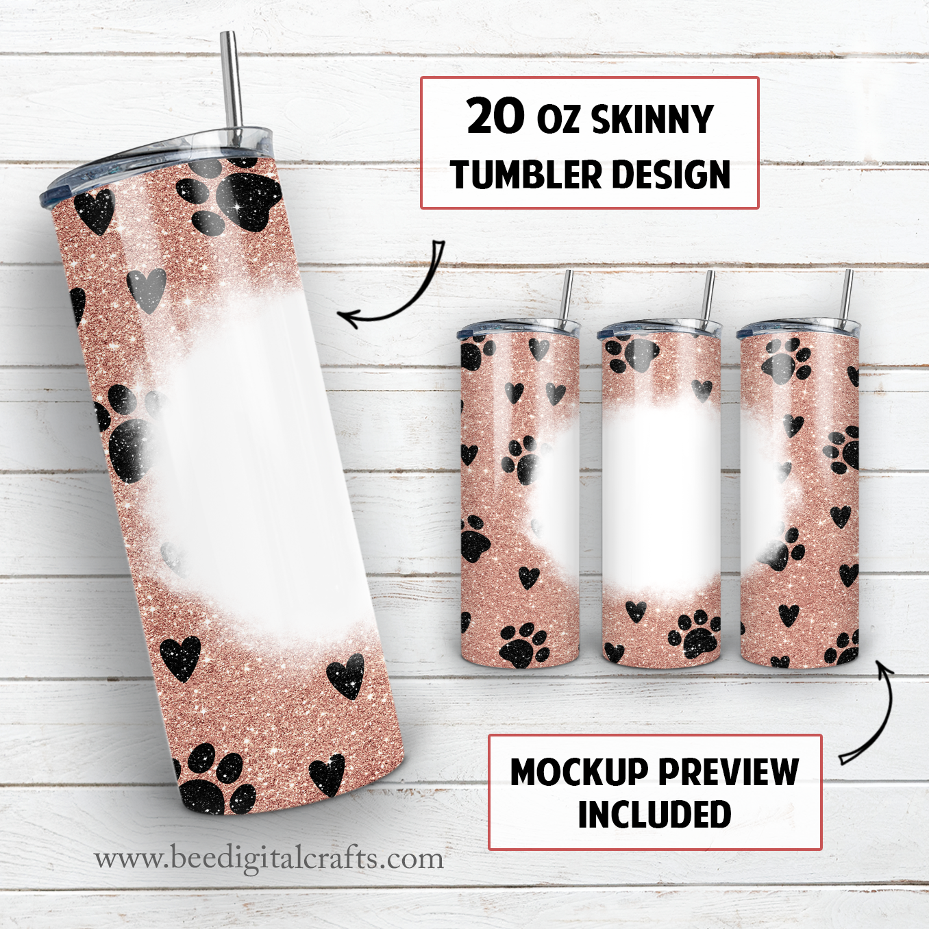 Dog paw add text blank 20 oz skinny tumbler sublimation design