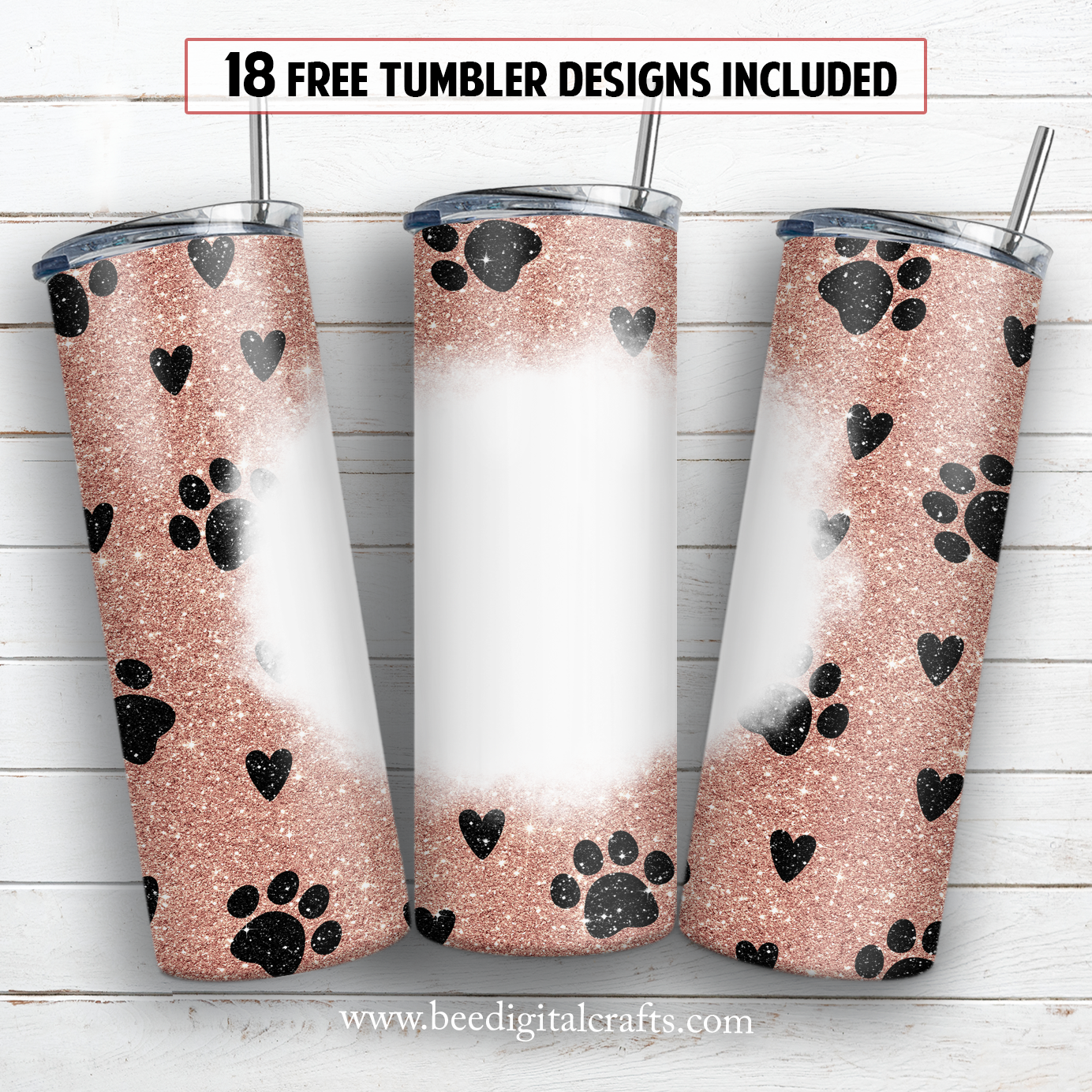 Dog paw add text blank 20 oz skinny tumbler sublimation design