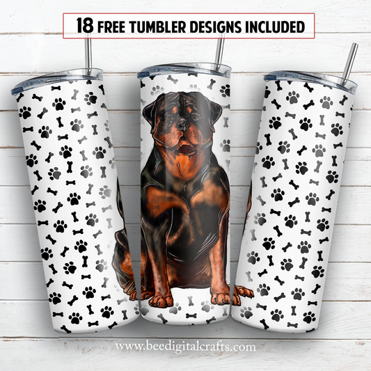 Rottweiler 20 oz skinny tumbler sublimation design