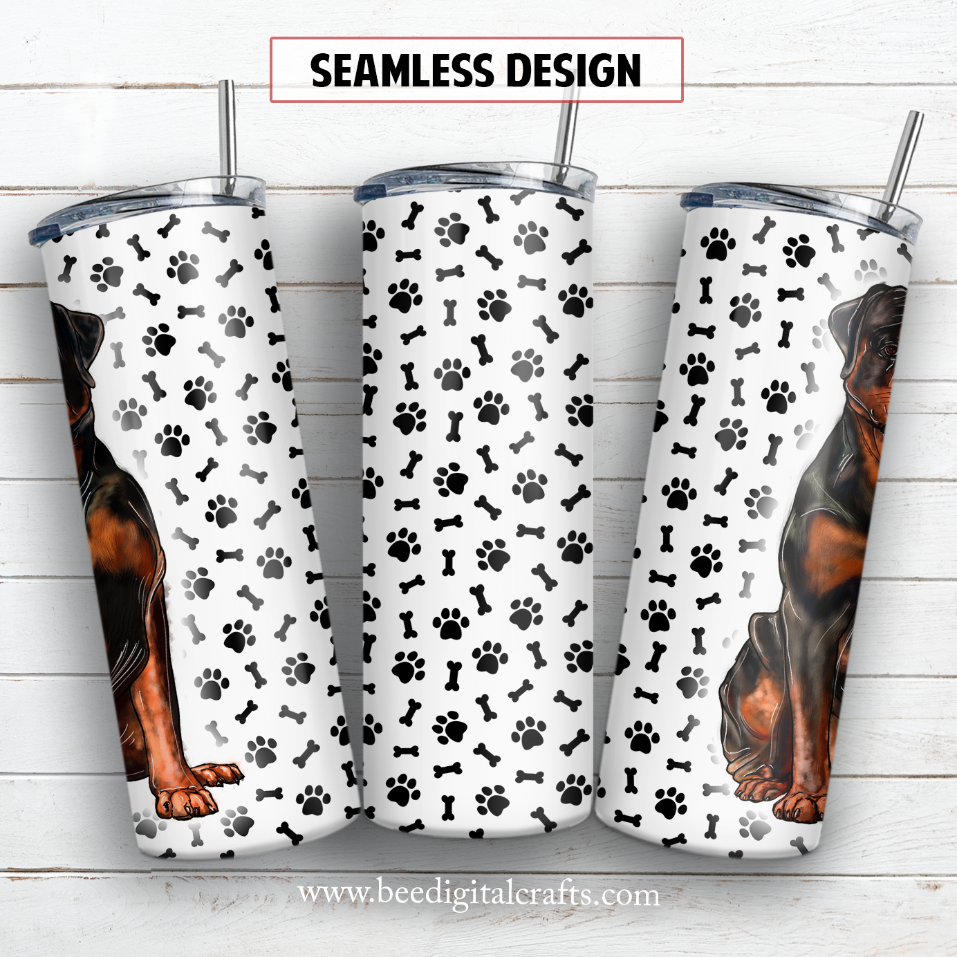 Rottweiler 20 oz skinny tumbler sublimation design