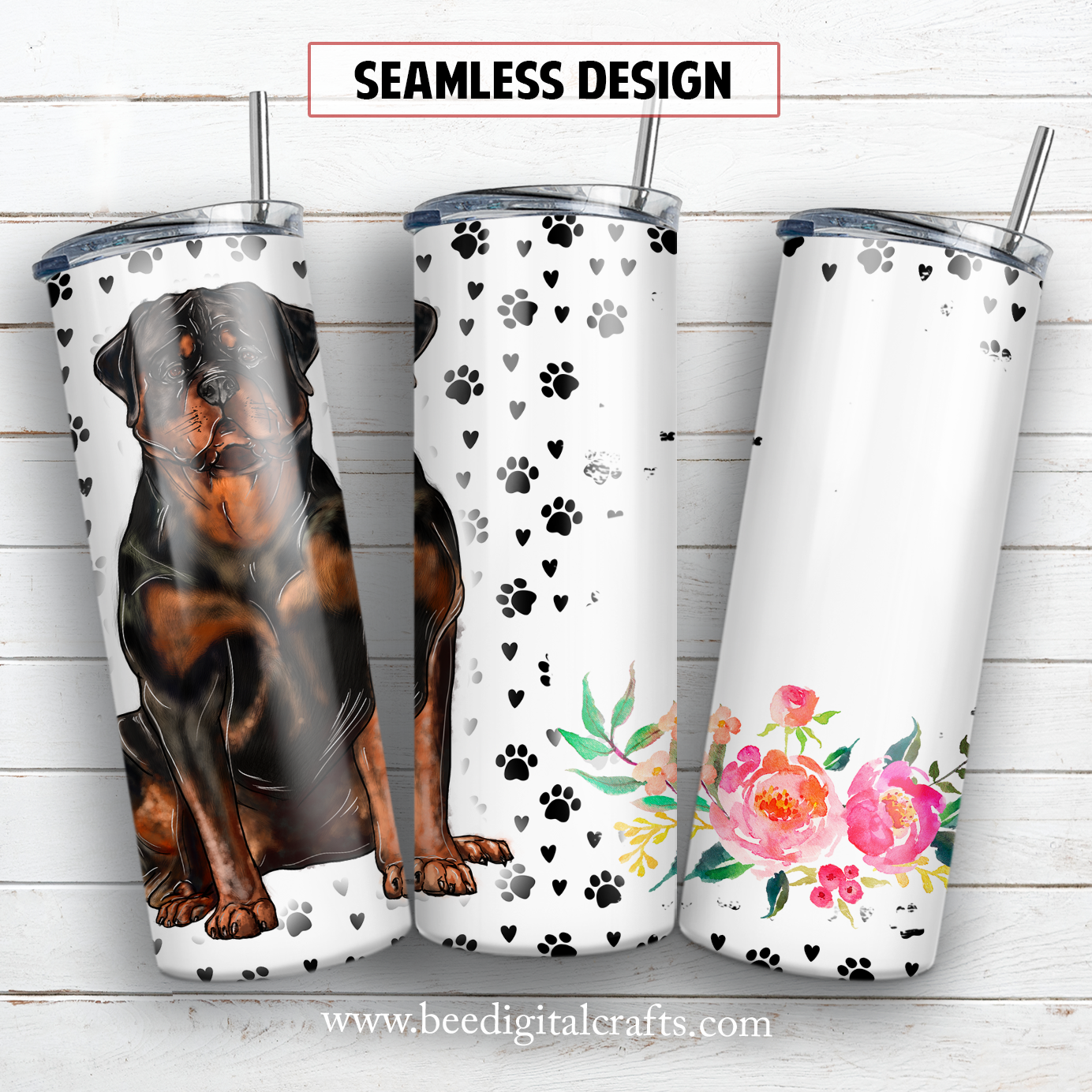 Rottweiler name 20 oz skinny tumbler sublimation design