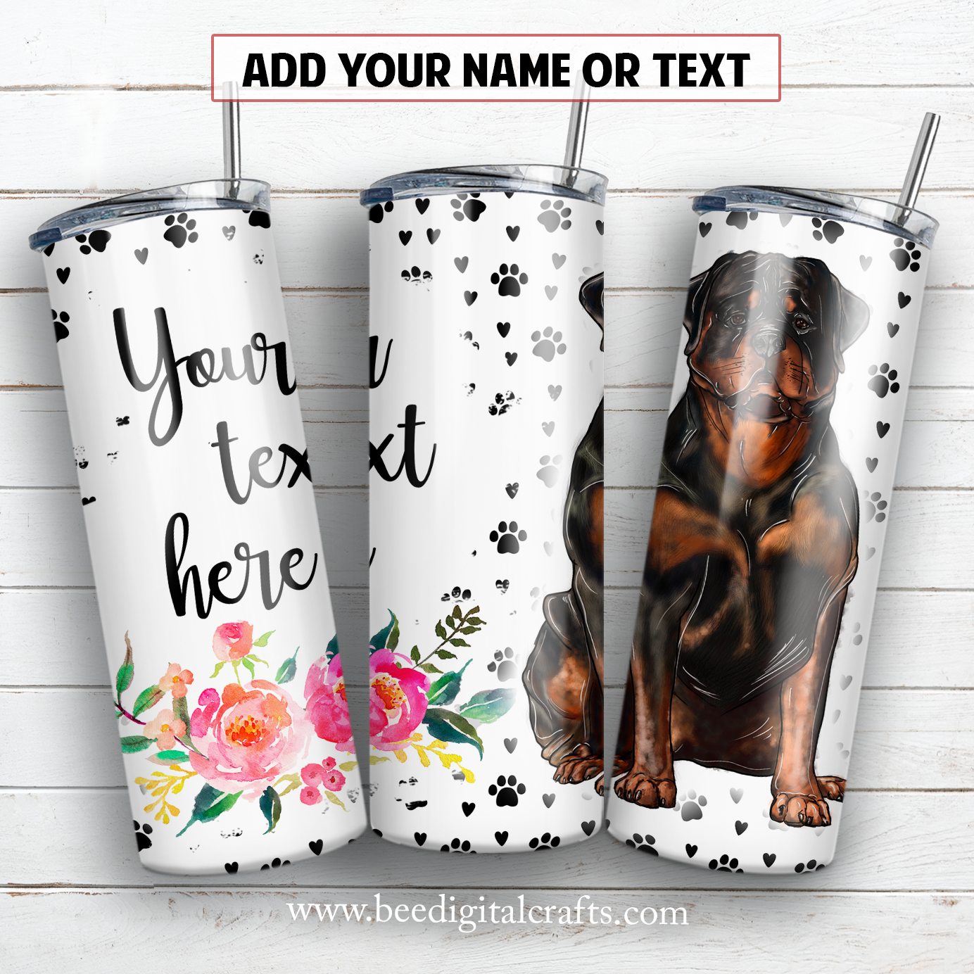 Rottweiler name 20 oz skinny tumbler sublimation design