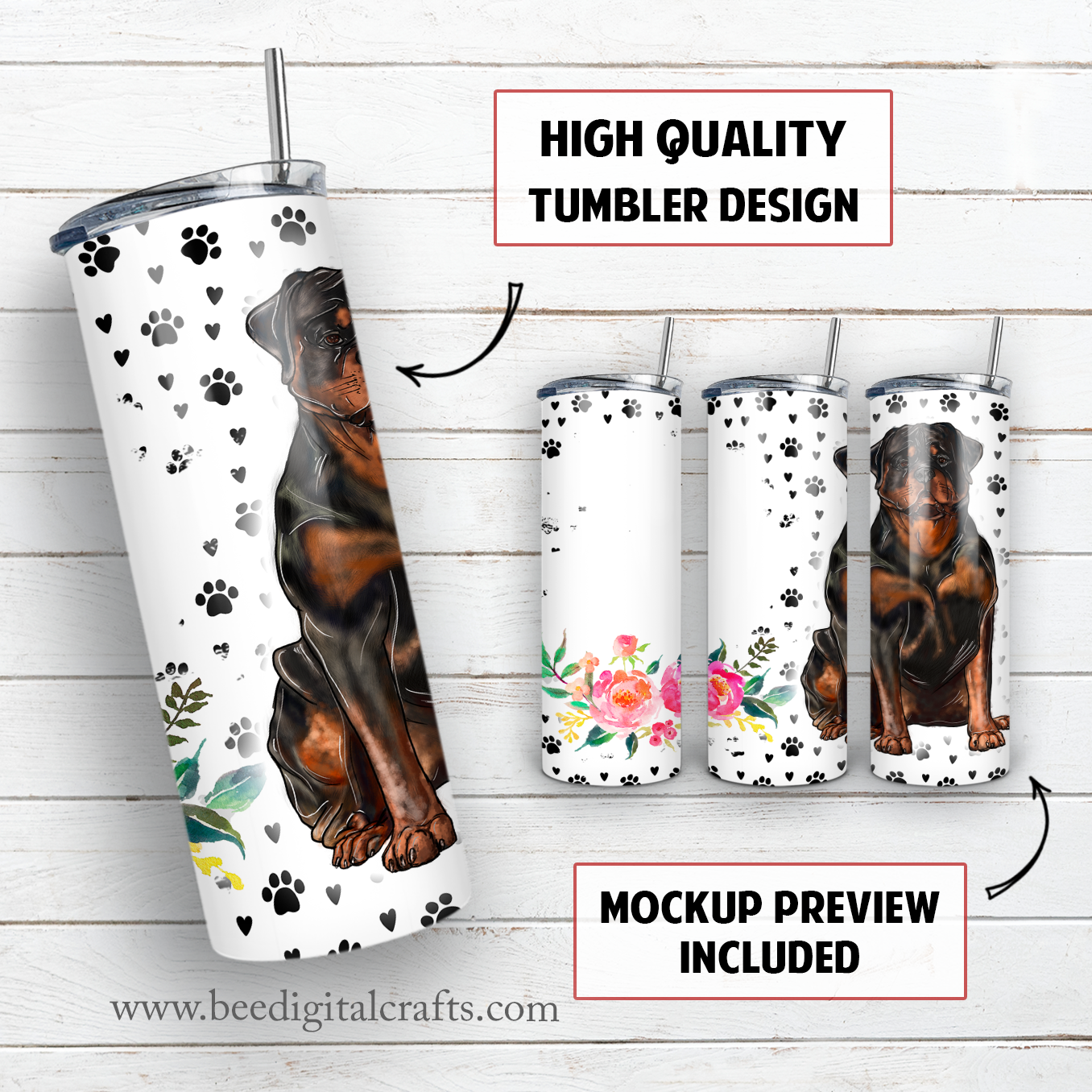 Rottweiler name 20 oz skinny tumbler sublimation design