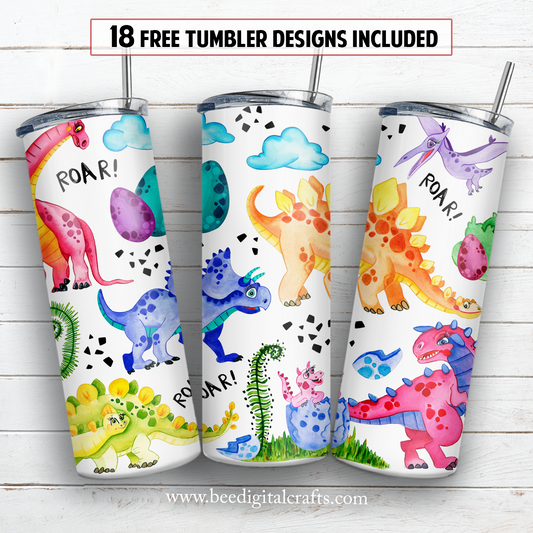 Dinosaur 20 oz skinny tumbler sublimation design