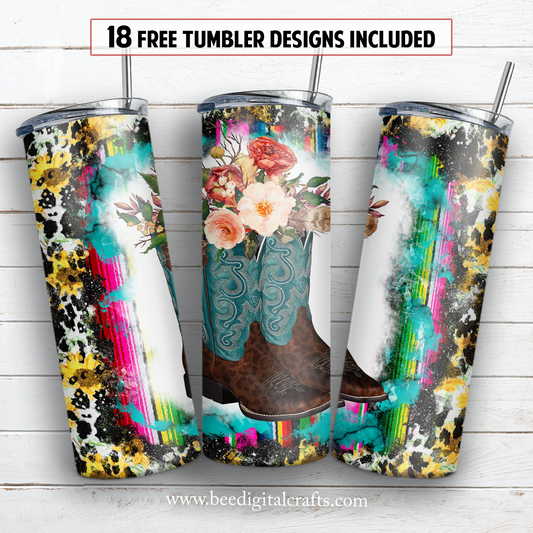 Western boots with flower 20 oz skinny tumbler sublimation design