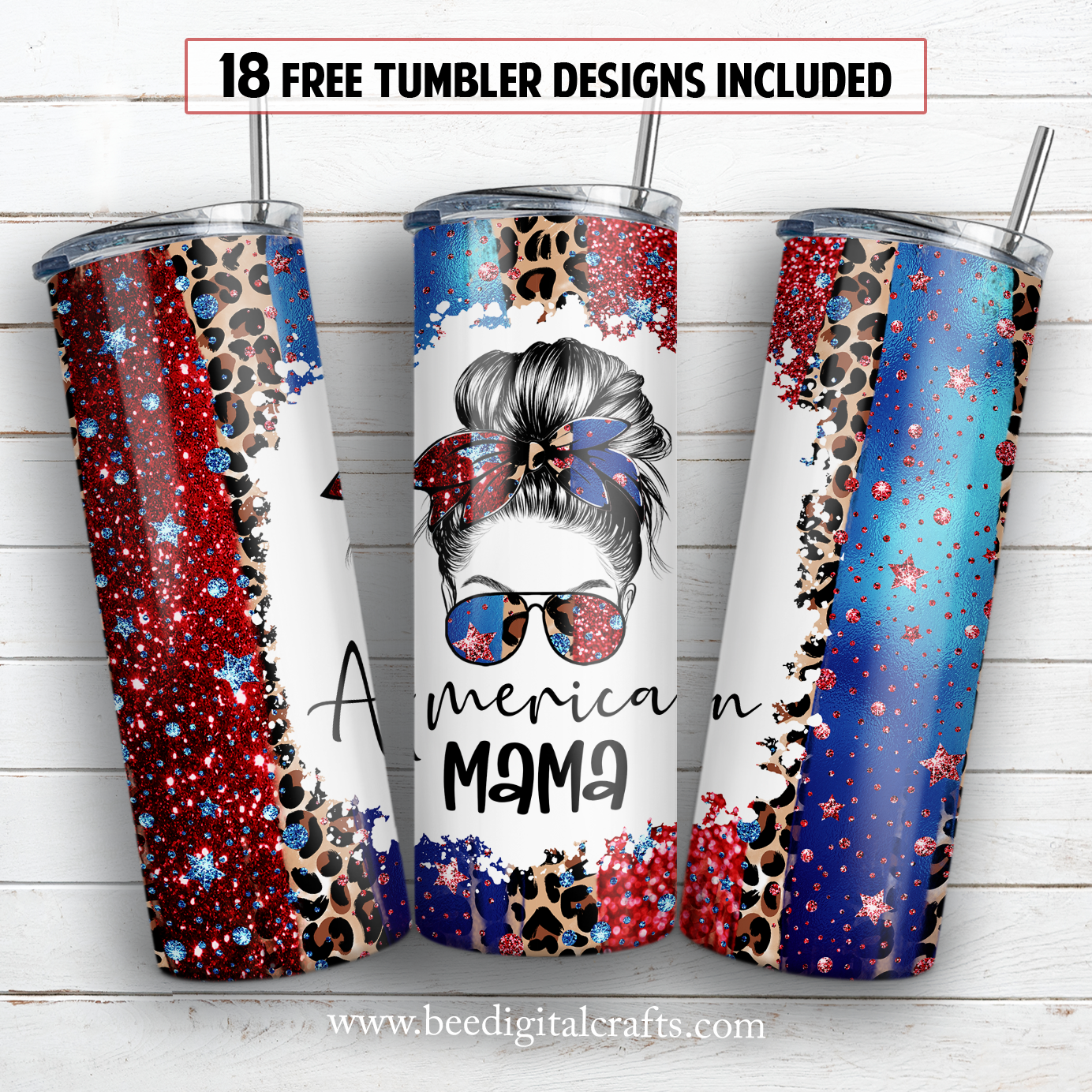 American mama 20 oz skinny tumbler sublimation design