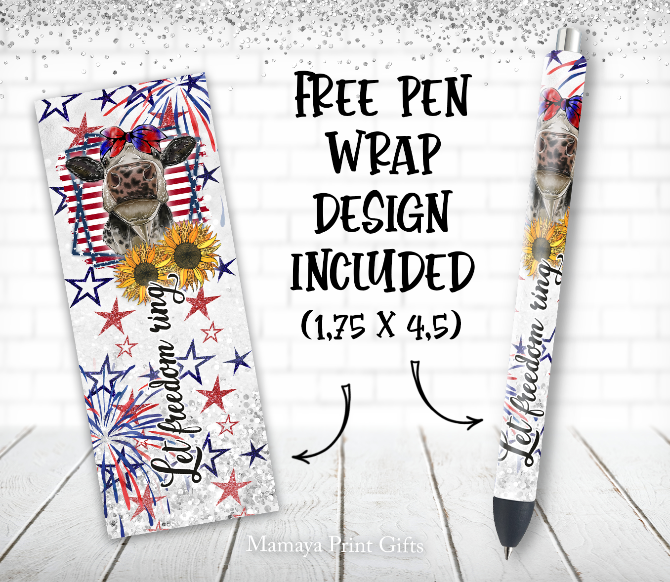 Let freedom ring 20 oz skinny tumbler sublimation design