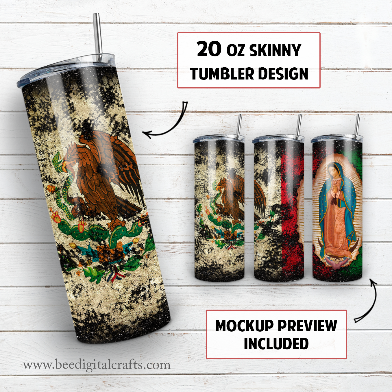 Virgin Mary and Mexican flag 20 oz skinny tumbler sublimation design