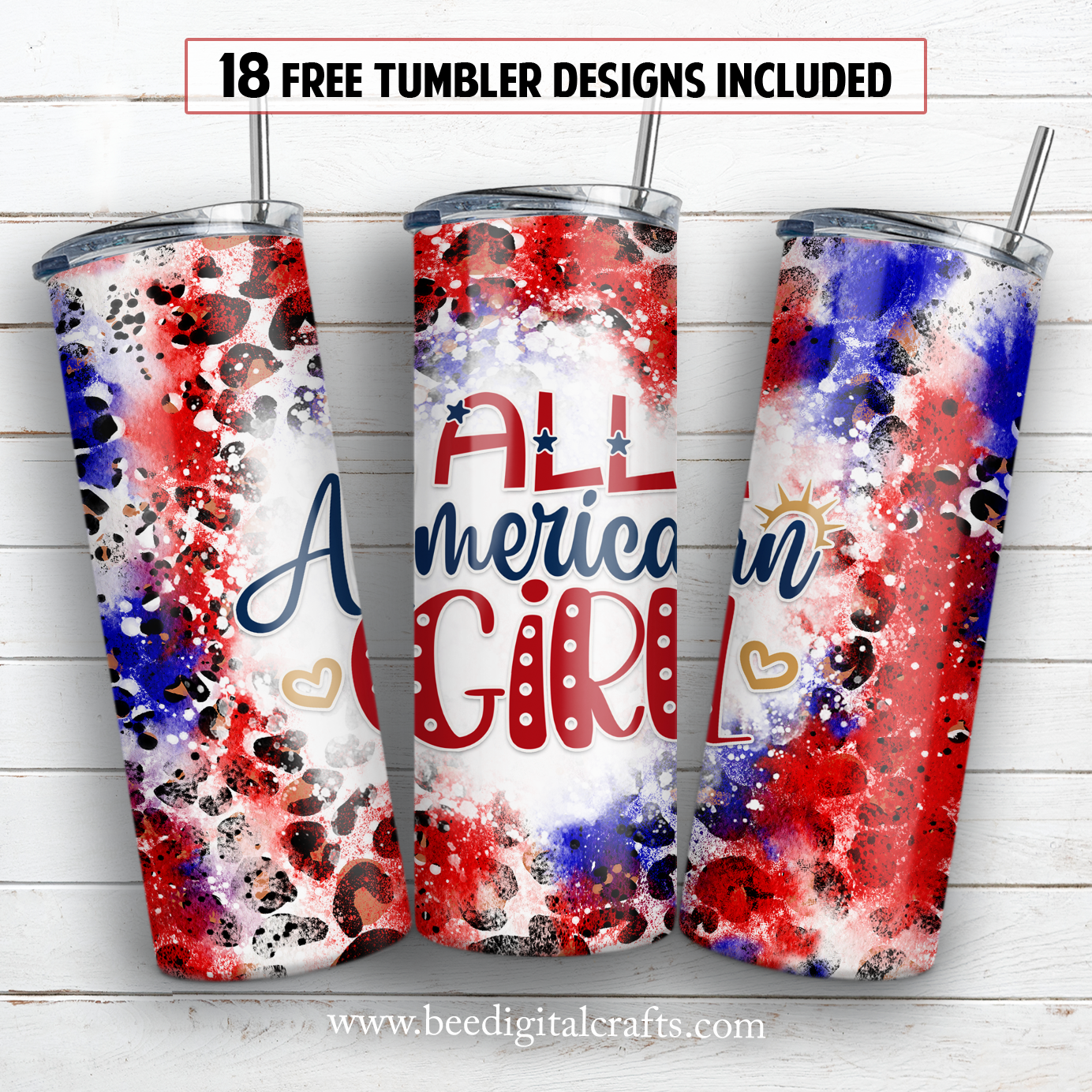 All American girl 20 oz skinny tumbler sublimation design