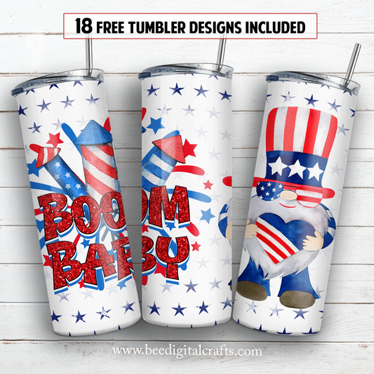 Boom baby America 20 oz skinny tumbler sublimation design