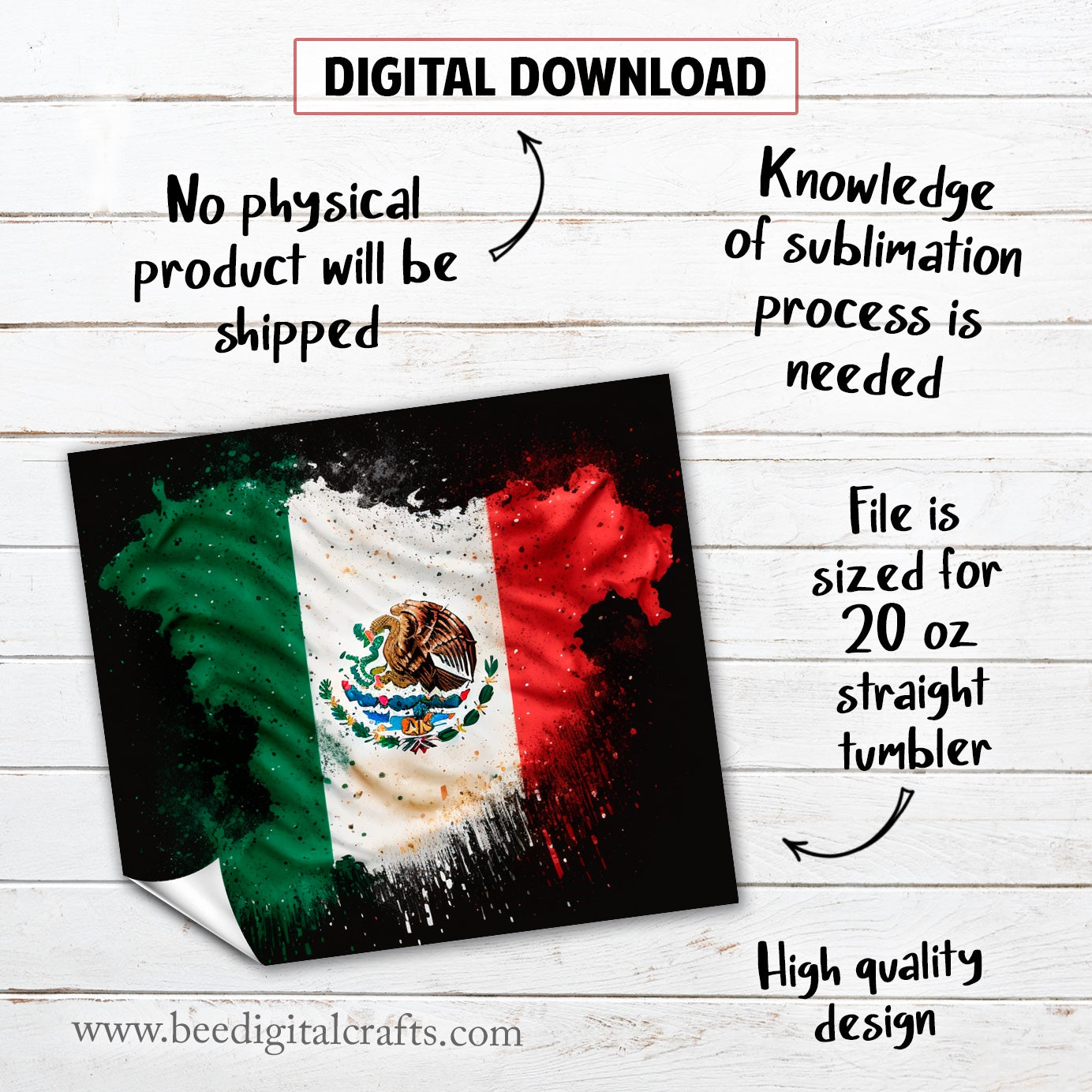 Mexico flag 20 oz skinny tumbler sublimation design