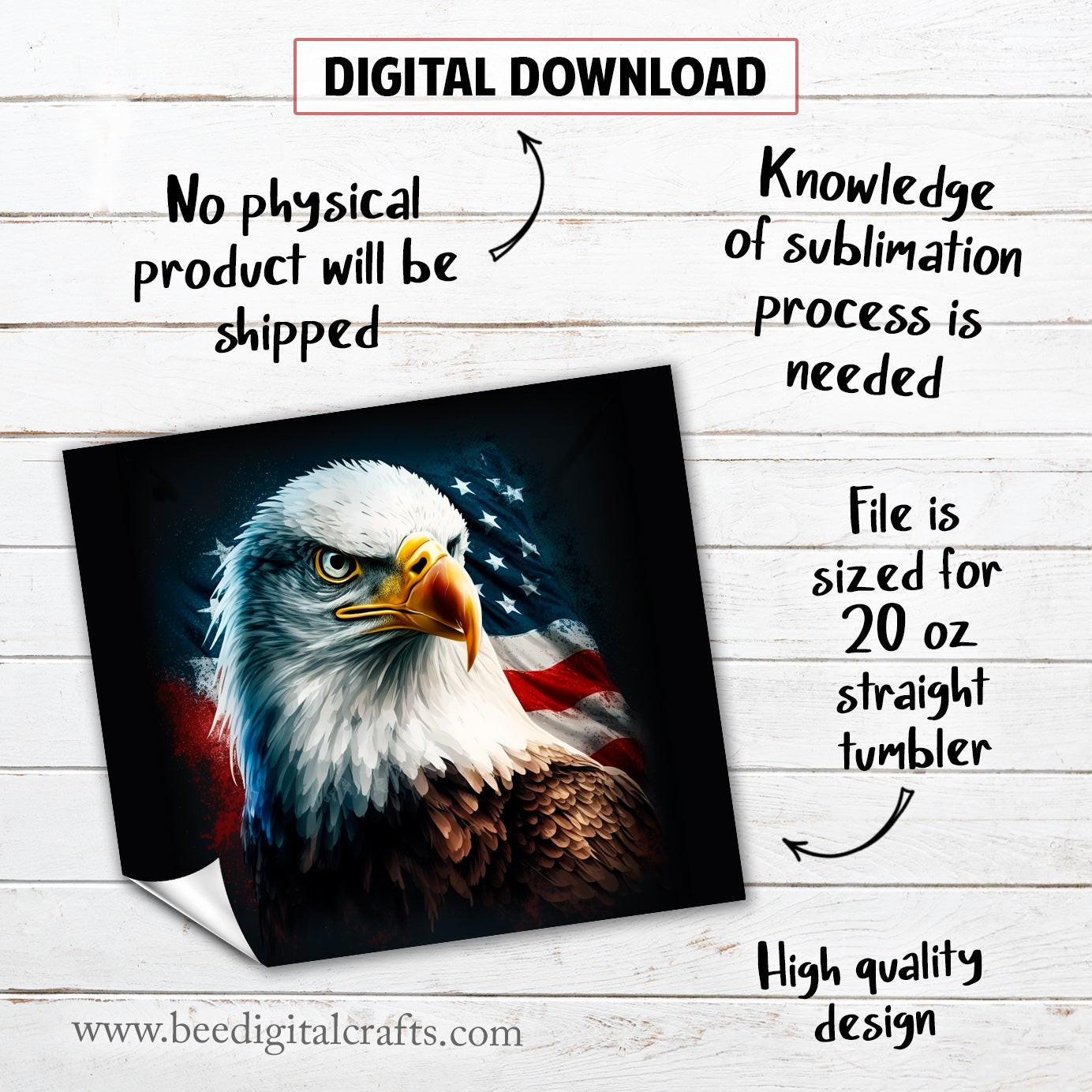 American flag eagle 20 oz skinny tumbler sublimation design